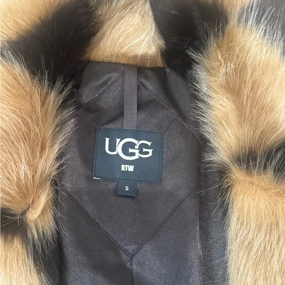 UGG Black and Tan Checkered Faux Fur Coat - Picture 4 of 5